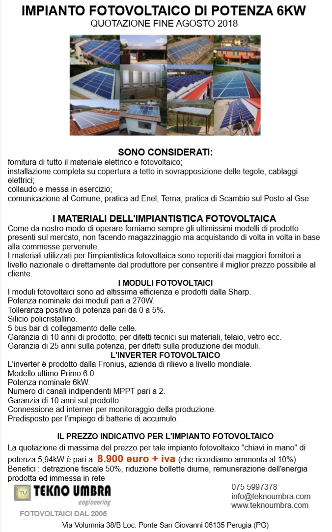 prezzo impianto fotovoltaico 6kw prezzo impianto fotovoltaico 6kw