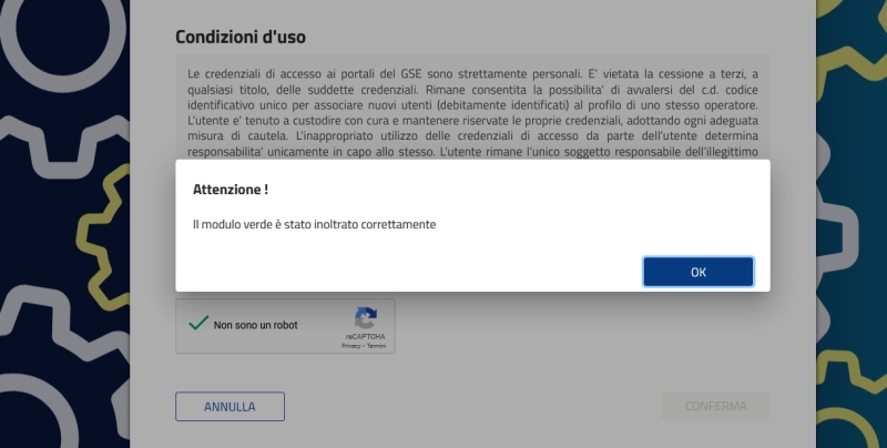 invio al Gse della richiesta di cambio email cambio email al Gse