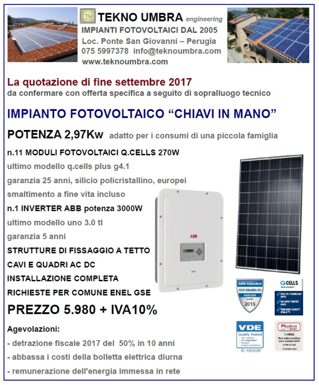 prezzo impianto fotovoltaico 3kw perugia umbria