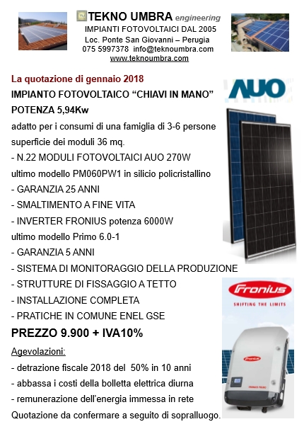 prezzo fotovoltaico 2018 6kw perugia umbria prezzo fotovoltaico 2018 6kw perugia umbria